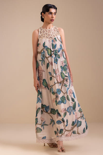 AAMRA BY LAVANYA Ivory embroidered kalamkari maxi dress AAMRJUN26D147252