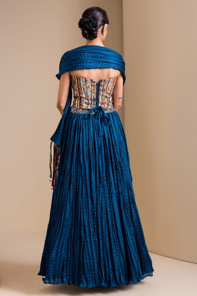 AAMRA BY LAVANYA Blue embroidered kalamkari lehenga set AAMRJUN26D147254