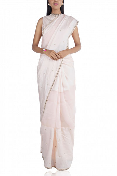 Embellished sari with high-neck blouse and petticoat
