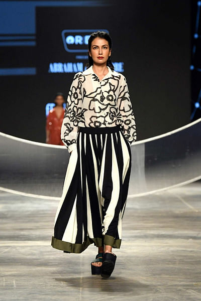 Monochrome blouse and skirt