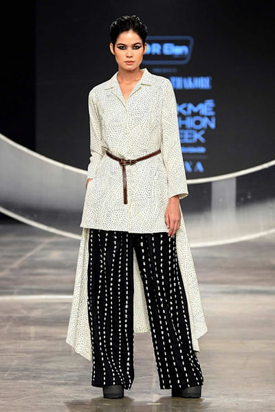 White asymmetric shirt and pants