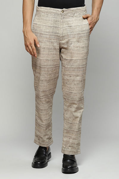 Beige printed cotton pants