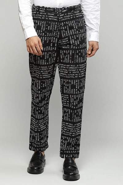 Black calligraphy embroidered pants