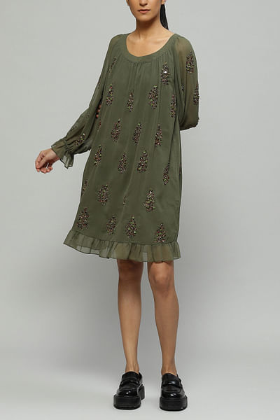 Green embroidered dress