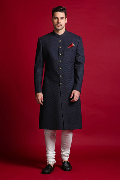 Blue rustic buttoned achkan