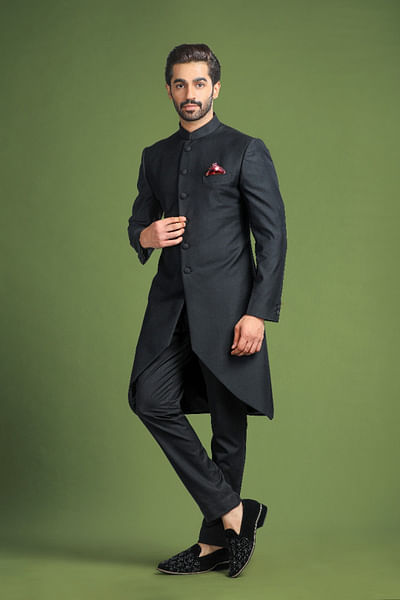 Black terry viscose achkan