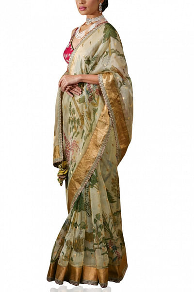 Embroidered kalamkari sari set