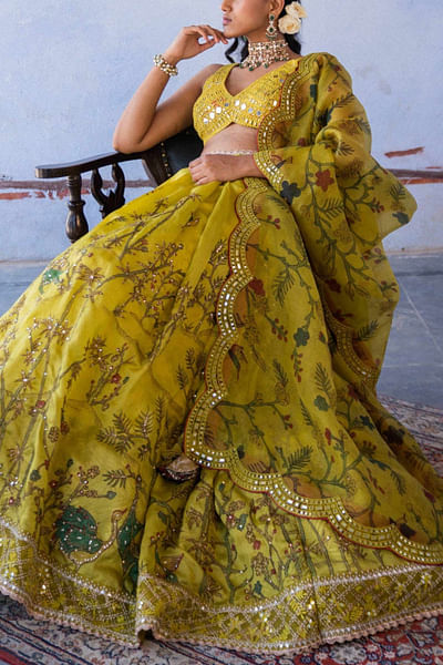 Mustard kalamkari lehenga set