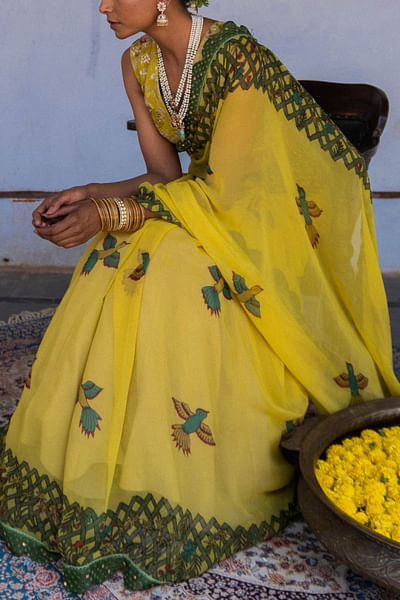 Mustard kalamkari sari 