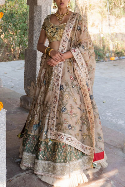 Beige kalamkari lehenga set