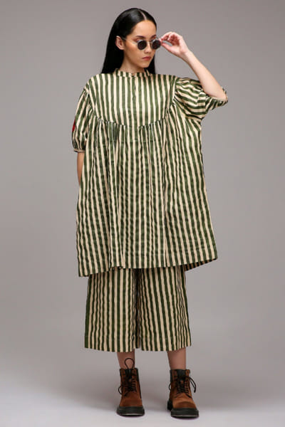 Off white stripe printed cotton tunic
