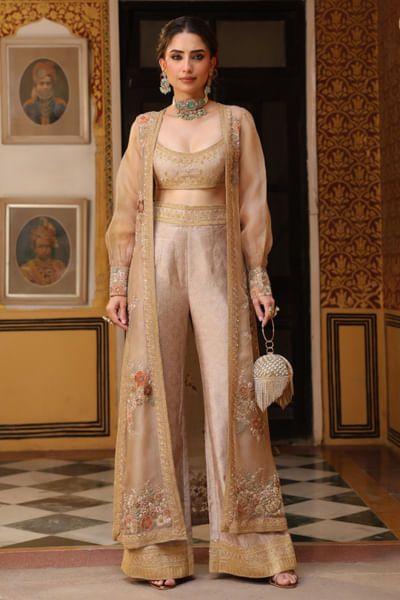 Ivory zardozi and aari embroidered cape set