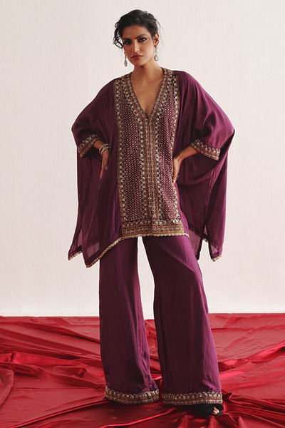 Purple marodi work kaftan set