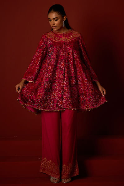 Rani pink marodi embroidered tunic set