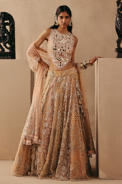 Twenty Nine Blush peach and gold mirror lehenga set TWENJUN26D347618