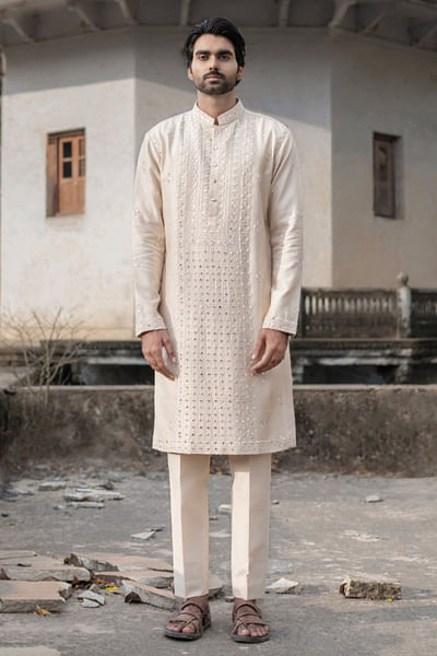 Rose gold mirror embroidered kurta set
