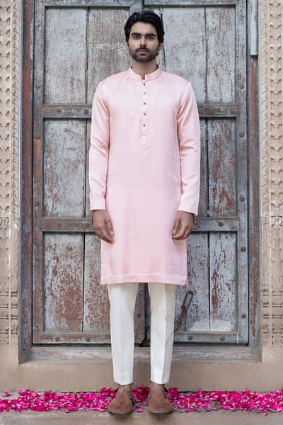 Powder pink bead embroidered kurta set