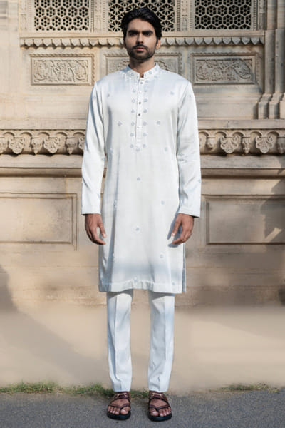 Powder blue tonal hand embroidered kurta set