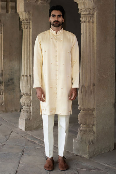 Pastel gold hand embroidered kurta set