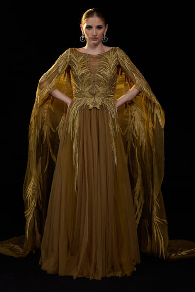 Golden bronze embroidered gown