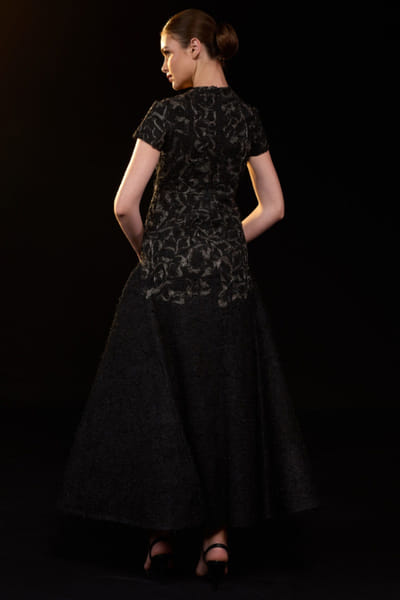 Samant Chauhan Black tonal embroidered cotton silk gown SAMFEB26D139032