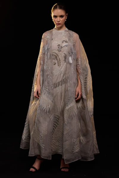 Grey thread embroidered gown