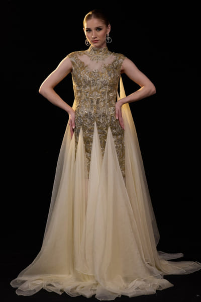 Gold bead embellished gown