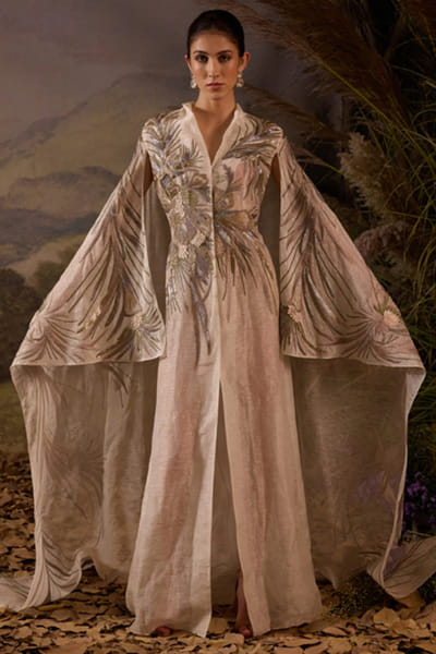 Ivory botanical hand-embroidered dress