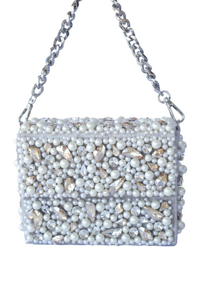 Amber embellished clutch bag