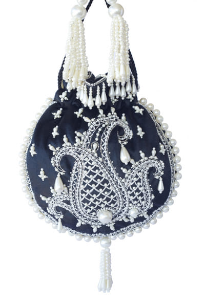 Black pearl embellished potli bag