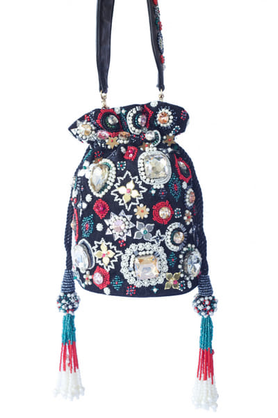 Black aztec embellished potli bag