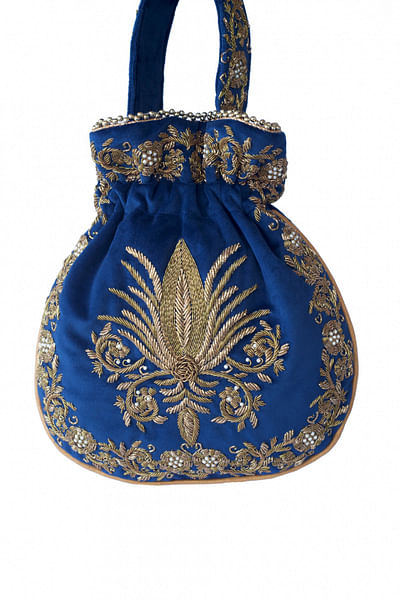 Blue fleur de lis embellished bag