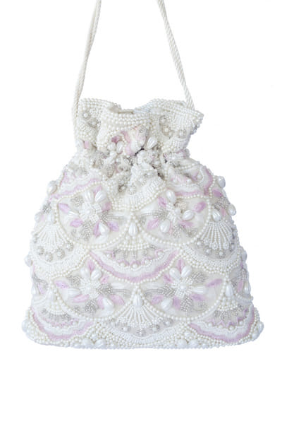 Pink embroidered bucket potli bag