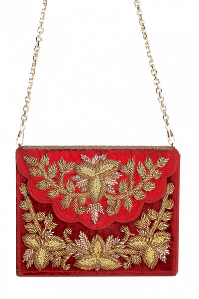 Maroon embroidered clutch bag