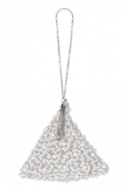 Pearl embellished triangle bag