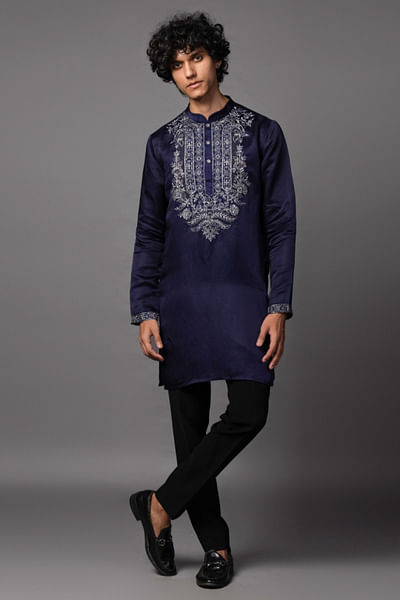 Purple silver embroidered kurta set