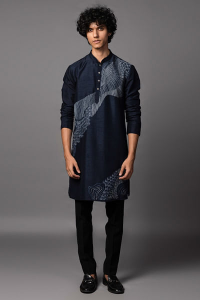 Navy blue abstract embroidered kurta set