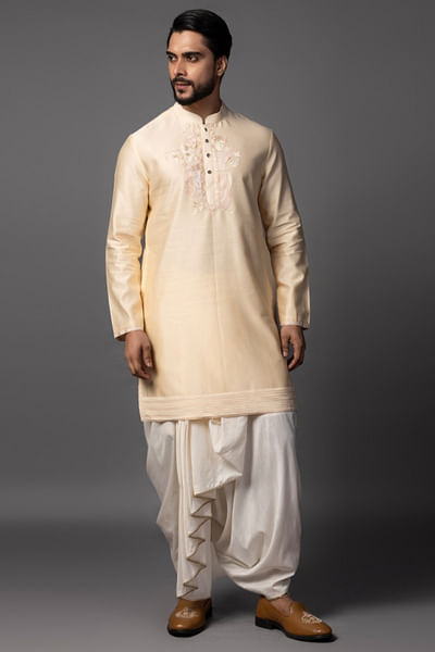 Pastel pink thread embroidered kurta set