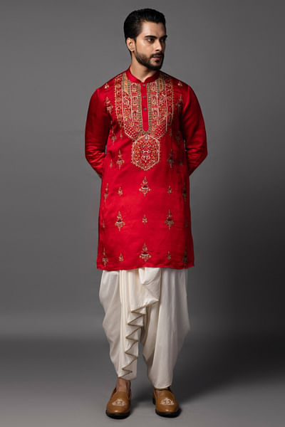 Red embroidered kurta set