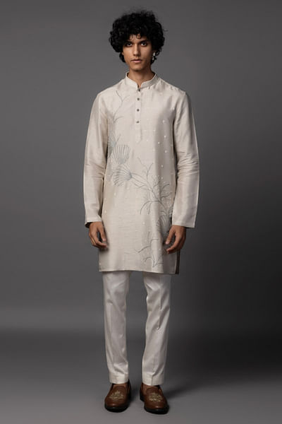 Grey pearl embroidered kurta set