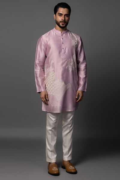 Lilac thread embroidered kurta set