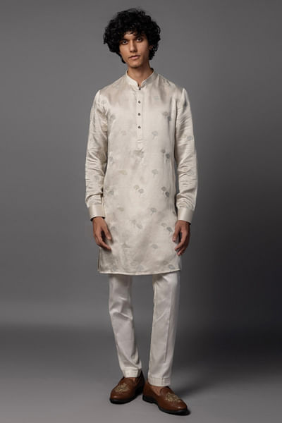 Light grey embroidered kurta set