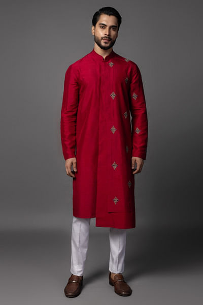 Red asymetric kurta set