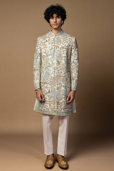 Ivory zari embroidered sherwani set