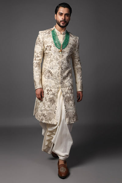 Ivory dori embroidered sherwani set
