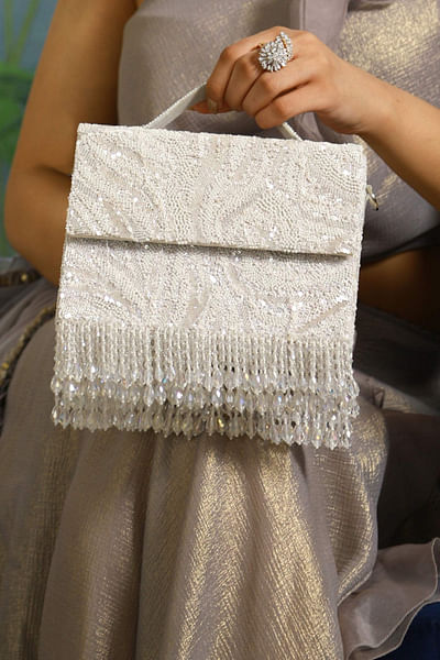 White sequin embellished clutch