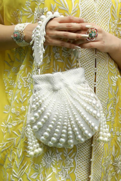 Cream embroidered pearl bag