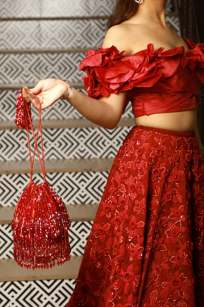 Red crystal bucket bag