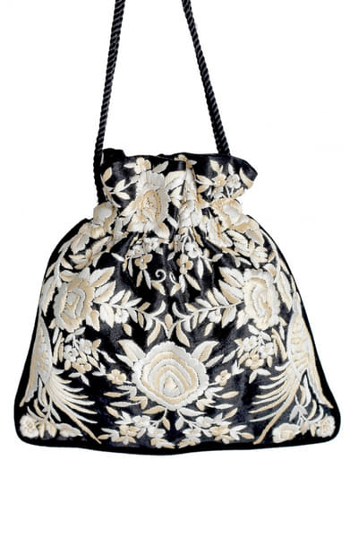 Black embroidered potli bag