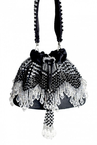Black embellished flapper bag